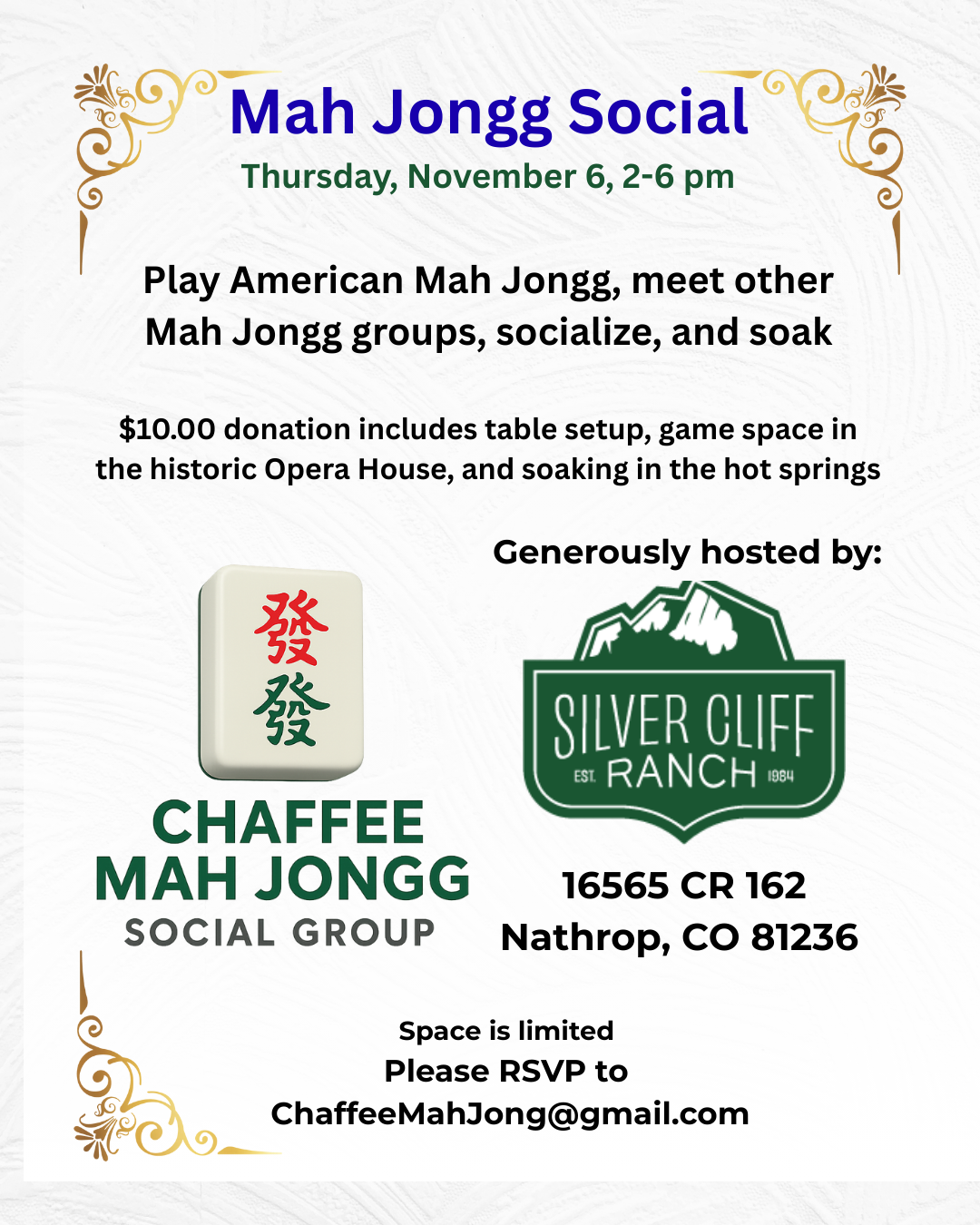 Event flyer for Mah Jongg Social